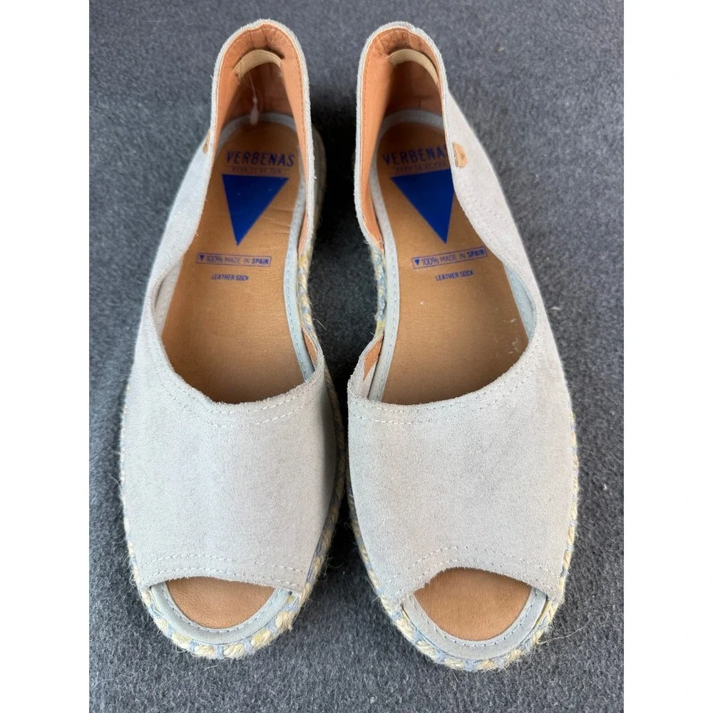 Verbenas Cruz Suede Espadrille Flats EU39|8-8.5 Taupe Peep Toe Made in Spain